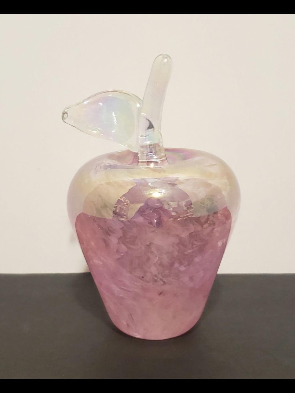 Iridescent Pink Glass Apple Home Accent
